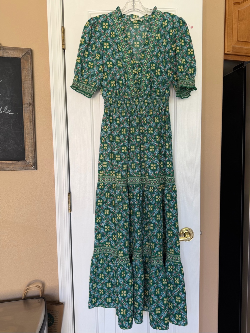 Max Studio Maxi Dress Prairie Floral Country Western Tiered Boho Long V-Neck